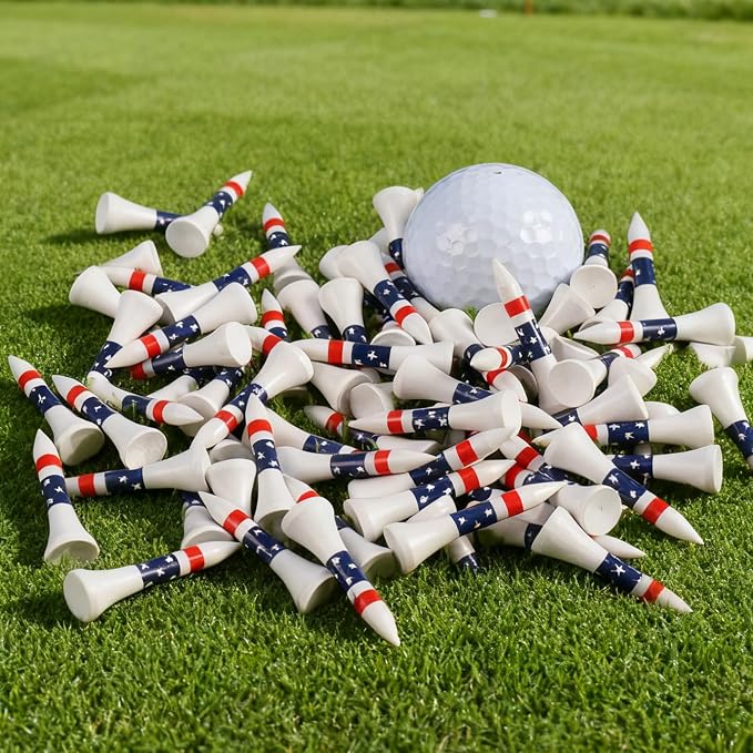 FINGER TEN Short Golf Tees 1 1/2 Inch Wood for Par 3 & Iron Shots Bulk 250/500 Pack, Bamboo Tee for Stable Low-Tee Height in Natural, Red, and USA Flag