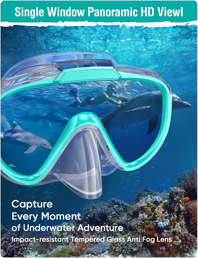 Seovediary Snorkel Set Adults Snorkeling Gear Anti-Fog Panoramic View Swim Mask Dry Top Snorkel Kit with Carry Bag for Snorkeling Scuba Diving Swimming Travel