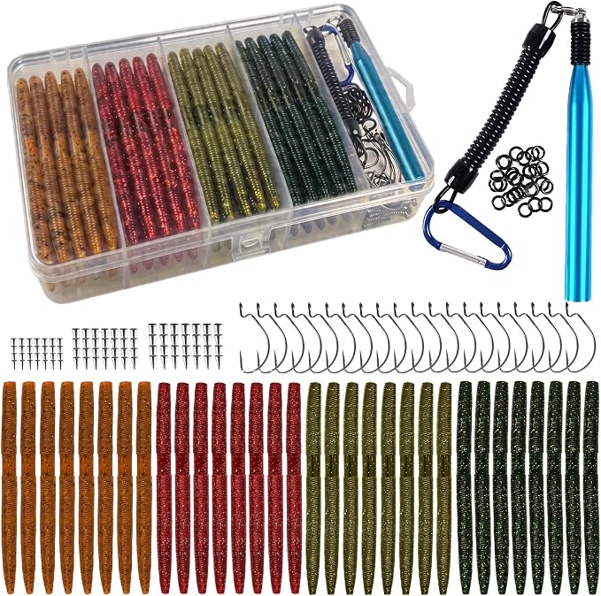 Crappie Fishing Lures Kit, 75/128/144Pcs Tube Lures Jigs Soft Plastic Baits | Includes Tube Lures, Jig Heads, Grub Worms & Swimbaits with Tackle Box for Bass, Trout, Freshwater & Saltwater Fishing
