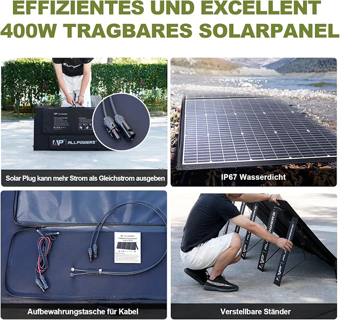 ALLPOWERS SP037 400W Portable Solar Panel with Adjustable Kickstand, High Efficiency Solar Cell, Foldable Solar Charger for Power Station, IP67 Waterproof for RV Camping Home Off-Grid Outdoor