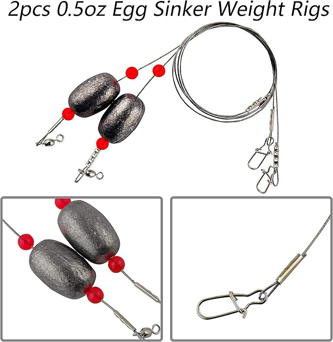 Saltwater Fishing Tackle Kit with Tackle Box Includes Surf Fishing Leader Rigs, Swimbait Lures, Hook Swivels, Fish Finder Rig, Sinker Weights, Fishing Gear and Equipment, Gift for Men