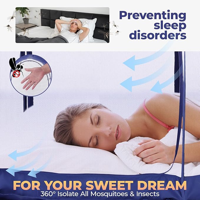 Alvantor® Mosquito Net Bed Canopy Bed Tents Dream Tents Privacy Space Full Size Sleeping Tents Indoor Pop Up Portable Frame Breathable Cottage Navy (Mattress Not Included)