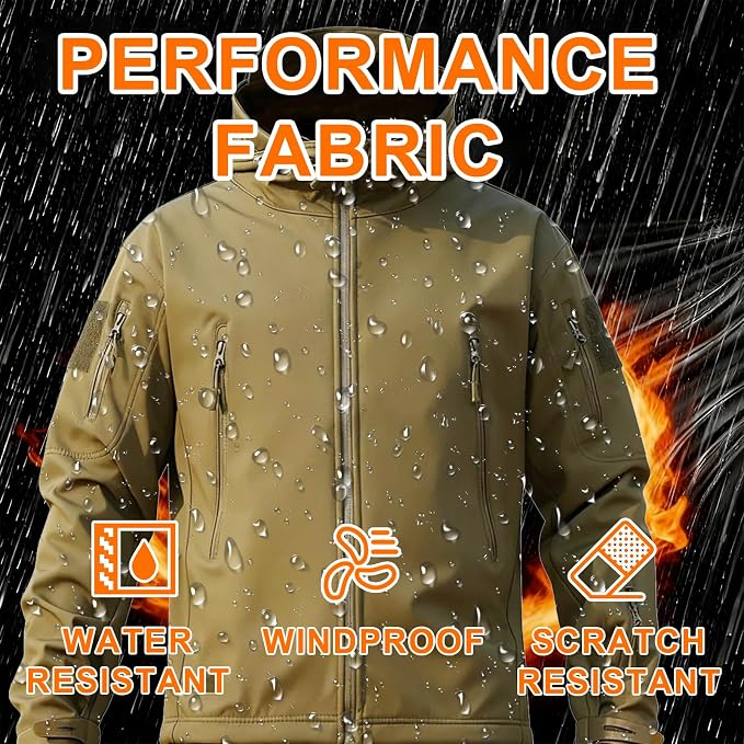 Men's Military Tactical Jacket Fleece Lined Hooded Mens Softshell Jacket Waterproof Windproof and Warm Winter Coat