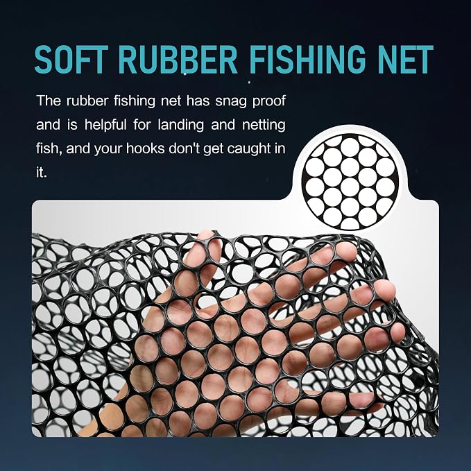 Black Paw Fish Landing Net with Soft Rubber Mesh Bag, Large Fishing Net with Built in Length Scale, Extend to 36-55 Inches