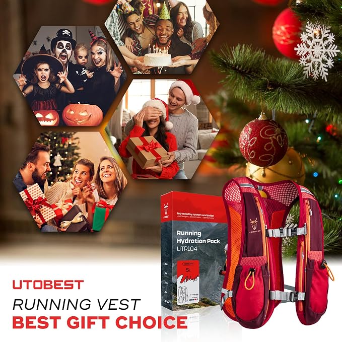 UTOBEST Running Vest, 5L Hydration Vest Lightweight, Breathable and Sweatproof Running Backpack, Adjustable Running Hydration Vest for Trail Running Marathon Race Jogging Cycling