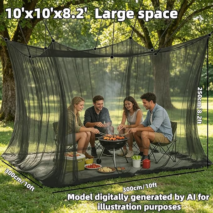 10'x10'x8.2' Outdoor Camping&Patio Mosquito Netting,Large Mosquito Netting with Hanging Ropes for Patio Camping Home Outdoor Travel (Black)