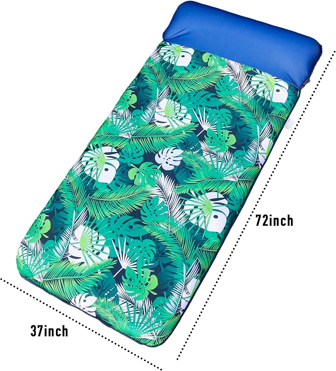 FindUWill Oversized Pool Float Lounge, 72" X 37" Extra Large Fabric-Covered Pool Floats for Adults, Inflatable Contour Lounger with Headrest Ultra-Comfort Cooling Pool Raft (XL, Monstera)