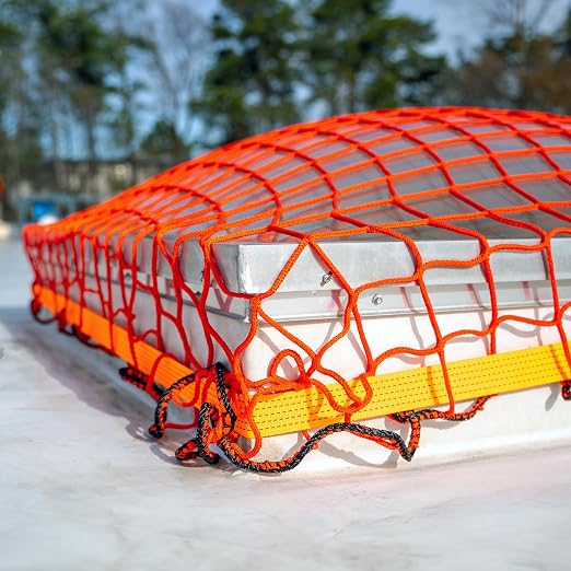 Tie Down Safety Portable Skylight Netting System | Bright Orange OSHA Compliant Temporary Fall Protection | Walking & Working Surface Safety Net | Includes Straps, Hooks & Carry Bag | 10x10 ft