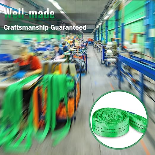 Fabbay 4 Pcs 9.8 Feet Heavy Duty Polyester Endless Loop Round Lift Slings Lifting Straps for Hoist Towing Moving Furniture Rigging Equipment, 5300 lb Vertical 4200 lb Choker 10600 Lbs Basket(Green)