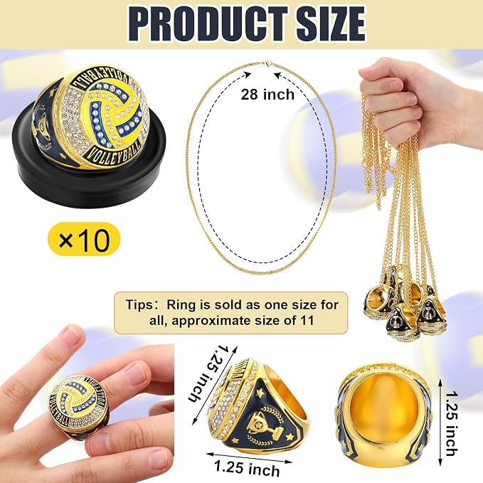 Highergo 10 Pcs Basketball Softball Baseball MVP Dancer Champion Trophy Ring with Display Stand Star Football Soccer Volleyball Golf Cheerleading Bowling Track Field