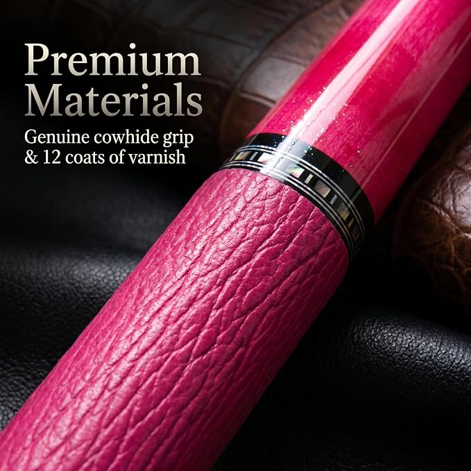 Tai ba cues 2-Piece Pool cue Stick with Case, Genuine Leather Grip, 13mm Tip, 58", 3/8 * 8 Pin Joint, Hardwood Canadian Maple Professional Billiard Cue Stick 19, 20, 21 Oz, Pink, Blue, Green, Orange