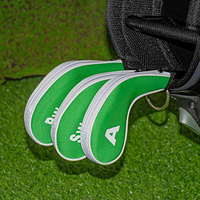 Golf Club 12pcs Thick Synthetic Zipper Long Neck Set Headcover Fit The Most Brands, Side Number Golf Iron Club Head Cover LW SW PW Covers #3,4,5,6,7,8,9