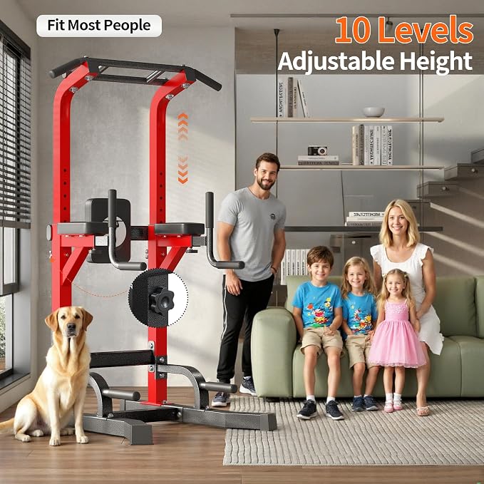 soges Pull Up Bar Dip Station, Power Tower with A Backrest, Adjustable Height Pull Up Bar Stand, Multi-Function Home Gym Strength Training