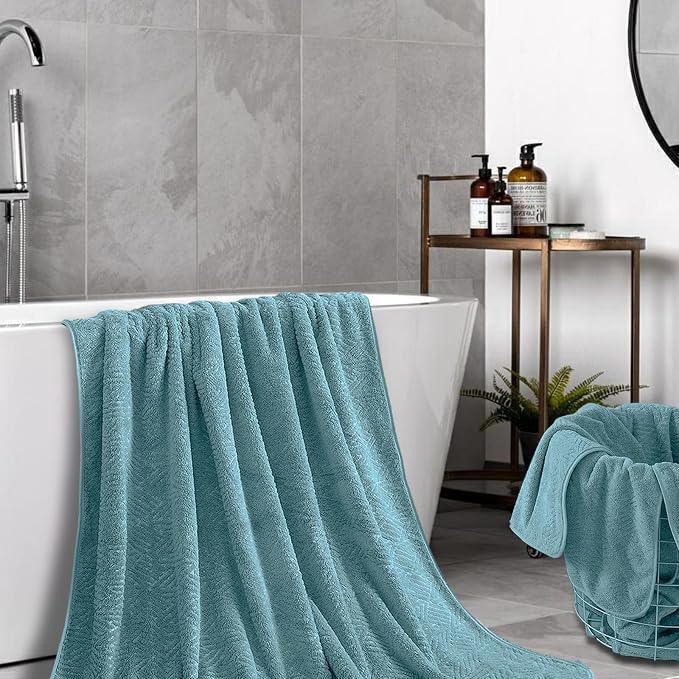 CHINO Turquoise Bath Towels Set of 8, 2 Oversized Towels/2 Hand Towels/4 Washcloths,600 GSM Bathroom Towel Large, Quick Dry Towel Soft Absorbent Shower Towels Luxury Bath Hotel Towel Set Collection