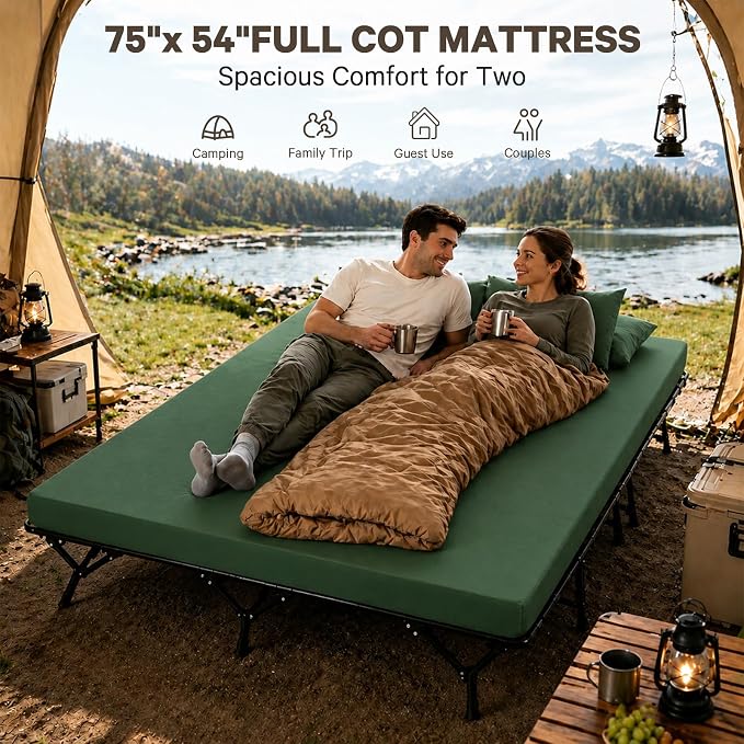 CYMULA Camping Cot Pad 2 Inch Memory Foam, Camping Pad for Folding Cot and Foldable Cot, Portable Roll Up Camp Gear for Car Camping Travel Tent, Non-Slip Waterproof Bottom, Removable Cover, Pad Only