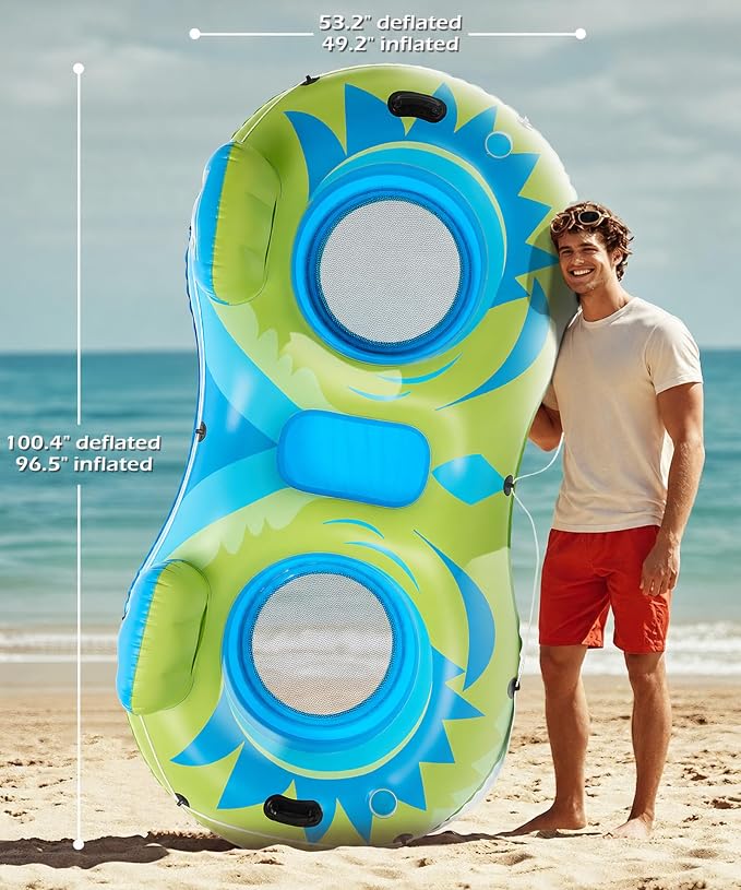 Jasonwell Inflatable River Tube Float - 2 Person Heavy Duty River Float Pool Floats with Removable Cooler Lake Water Tubes for Floating River Raft Lounge Floatie with 2 Cup Holders for Adults (YG)