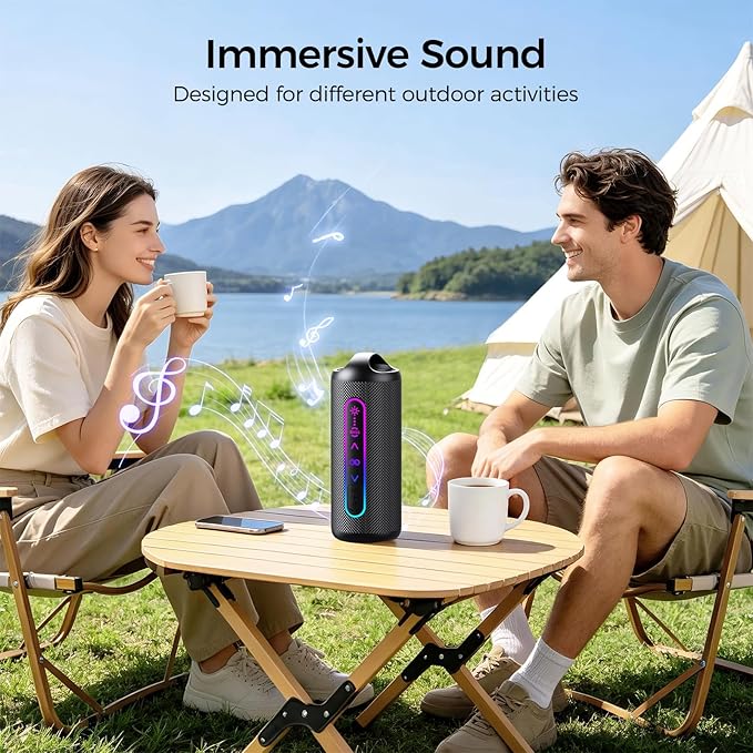 Wilody Portable Bluetooth Speaker, 20W Powerful Sound with EQ Modes, IPX6 Waterproof, 20H Playtime, Bluetooth 5.4, TWS, LED Lights, Portable Wireless Speakers for Home Party Camping Beach Outdoor