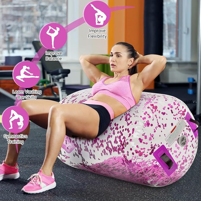 Estgora Gymnastics Barrel Inflatable Tumbling Air Roller, Gymnastic Tumble Equipment for Kids Home Use Back Handspring Trainer Octagon Tumbler Chearleeding Mat With Electric Pump