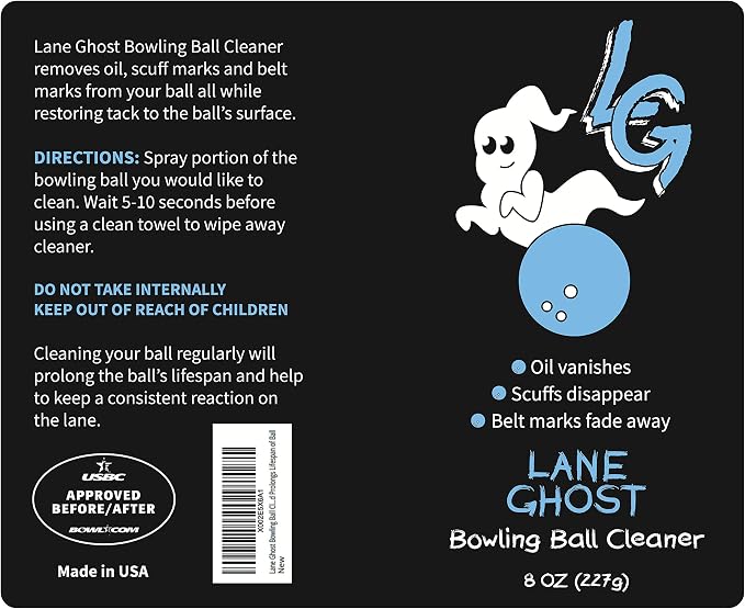 Lane Ghost Bowling Ball Cleaner Spray Kit - 2 Pack - USBC Approved - Oil, Scuff, and Belt Mark Cleaner - Restores Tack and Prolongs Lifespan of Ball
