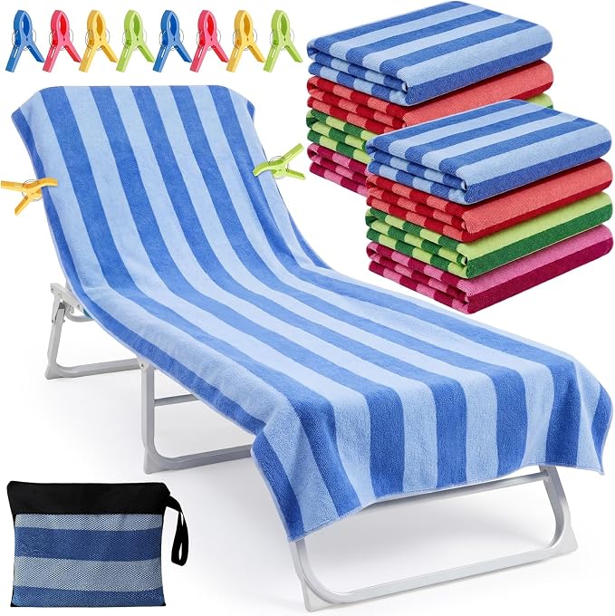 Gilprop 8 Packs Oversized Stripe Beach Towels XL L Microfiber Clearance Pool Towels with Bags Clips Soft Absorbent Quick Dry Camping Swim Towel for Adult Women Men Travel Family (60×30 in,Multicolor)