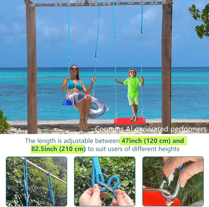 Adjustable Tree Swing Rope, Tree Swing Strap - Suitable for Outdoor Swings, Hammocks, and Amusement Parks Rope Extensions - Length (90.5") (2 Pieces of Biue 7.5FT)