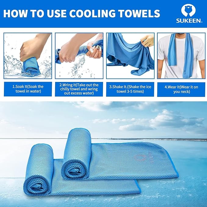 Sukeen 12 Pack Cooling Towels (40"x12") for Neck and Face, Soft Breathable Cooling Neck Wraps, Ice Towel for Hot Weather, Sweat Towel for Yoga, Sports, Golf, Gym, Camping, Running, Fitness, Workout