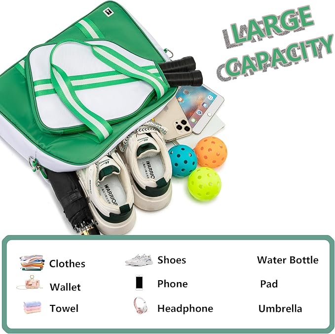 ROYALFAIR Pickleball Tote Bag for Women Men Large Capacity with Paddle Cover Pocket and Adjustable Shoulder strap