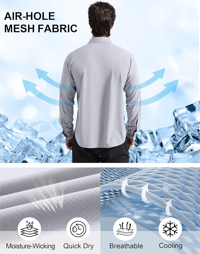 Pioneer Camp Men's Sun Protection Fishing Shirts UPF50+ Long Sleeve UV Quick Dry Cooling Shirts for Travel Camping Hiking