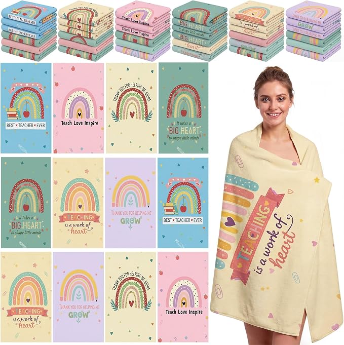 Mindsoft 12 Pcs 30"x 60" Beach Towel for Teachers Bulk, Teacher Appreciation Gifts Beach Towels Yoga Towel Quick Dry Soft Microfiber Sand Oversized Lightweight for Graduation Summer Pool Bath Party