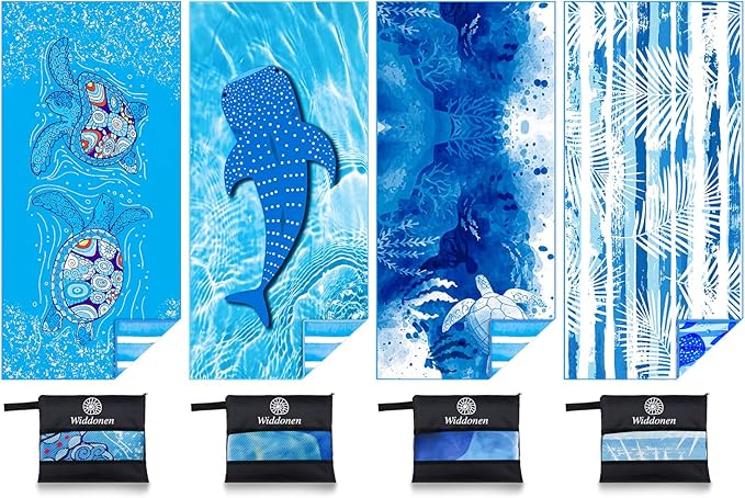 Widdonen Lightweight Thin Microfiber Beach Towel Sand Free Quick Dry Absorbent Compact Soft Pool Swim Travel Towels Extra Large Oversized Beach Accessories Packable Essentials Stuff Gifts for Adult