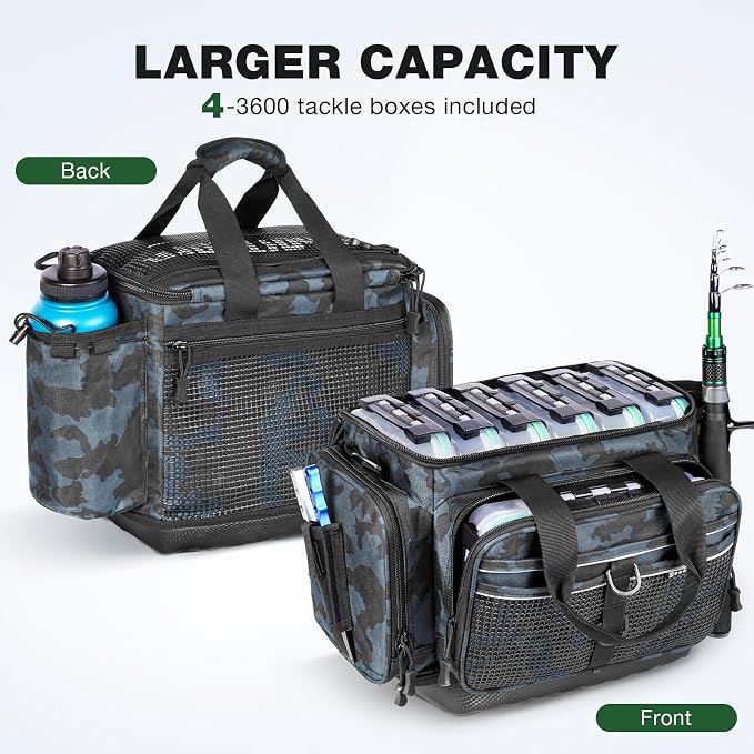 Ghosthorn Fishing Tackle Box, Waterproof 3600 and 3700 Tackle Trays, Plastic Tackle Box Organizer with Removable Dividers Storage Lure Box for Lures 1 and 4 Pack (Fishing Tackle Bags)