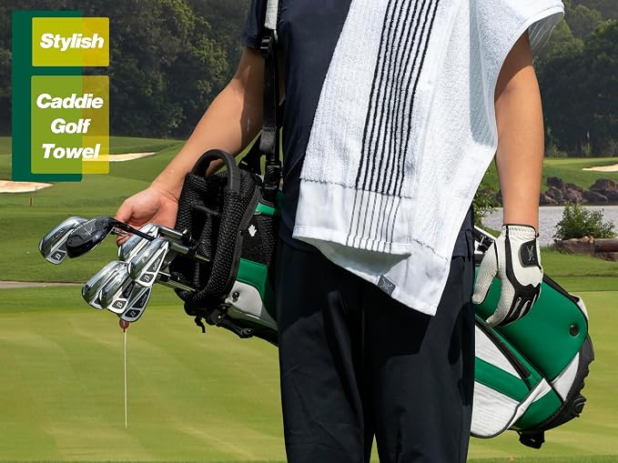 Handy Picks Caddie Golf Towel, Extra Large 44” x 22” Caddy Towel for Tour Professionals, Selected Soft Cotton, Absorbent with Professional Edge Finishing (White, Pack of 1)