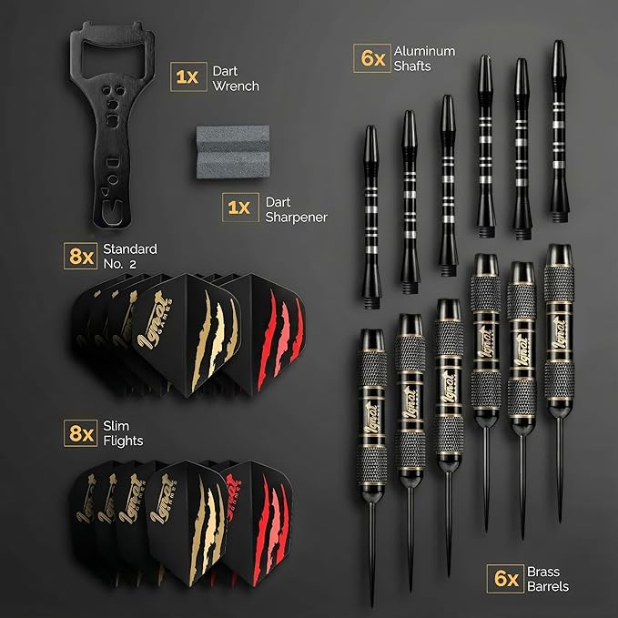 IgnatGames Steel Tip Dart Set - Brass Barrels with Tempered Steel Points, Aluminum Shafts, 16 GlideXPro Flights (Standard No. 2 + Slim), Accessories, Giftable Case