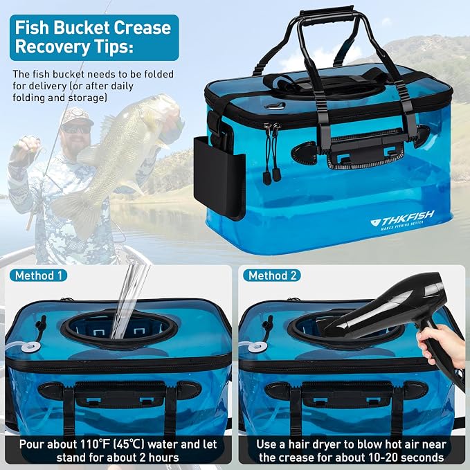 Foldable Transparent Fishing Bucket, 6 Gallon Foldable Bait Bucket, Live Fish Container Multi-Functional Bucket, Live Bait Bucket for Saltwater, Camping, Moving (23l/6Gallon with no Aerator)