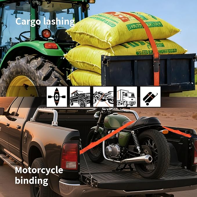 8 Pack Ratchet Strap 1 inch 15 Ft - 880 lbs Load Cap with 1760 lbs Breaking Limit, Heavy Duty Tie Down Straps for Truck, Cargo Trailer, Motorcycle, Rad & More