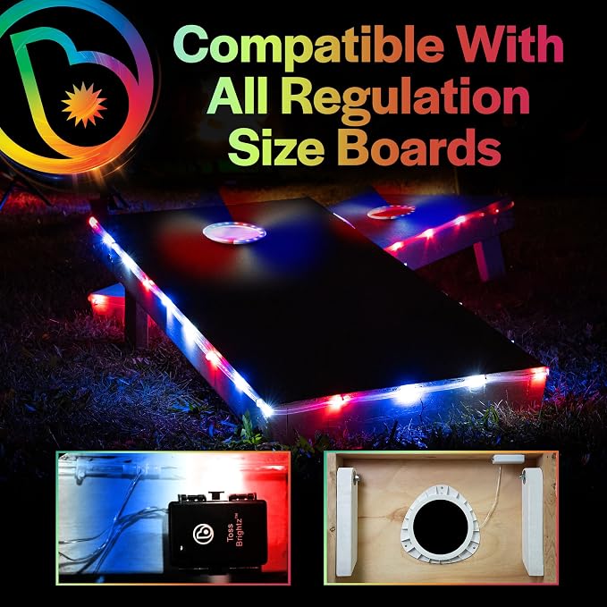 Brightz Premium Cornhole Light Bundle - Ring Lights + Board Edge Lights for Patriotic Theme