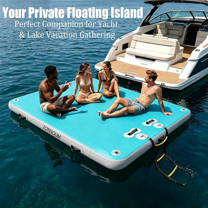 5ft/6ft/8ft/10ft Floating Dock Water Platform, Multi-People Inflatable Floating Mat, Dock Platform for Lake/Boats/Island/Swimming Pool
