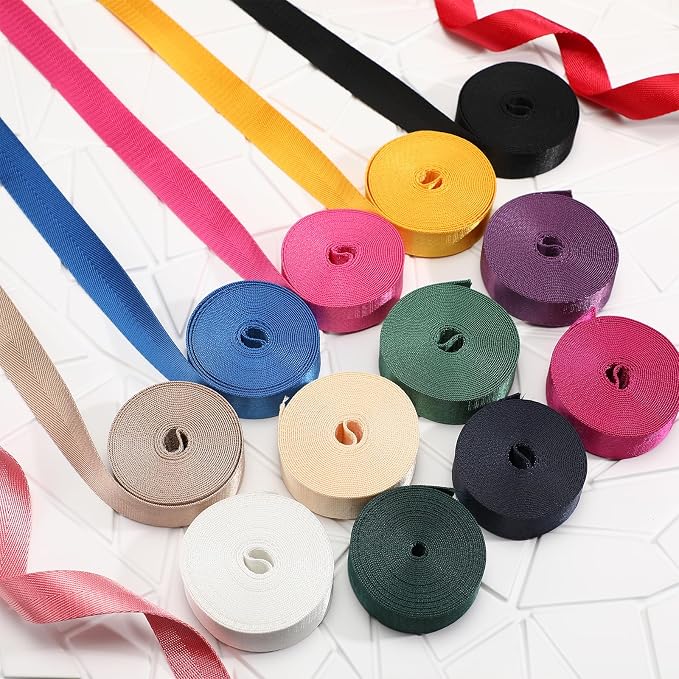 Windyun 24 Rolls Nylon Webbing 1/1.5 Inch Wide Cotton Webbing Strap 3.3 Yard 24 Colors Nylon Straps for Bag Making DIY Craft, Pet Collars, Climbing, Backpack