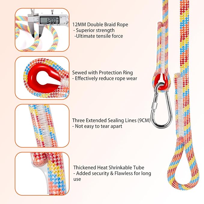 Tree Swing Ropes (Set of 2), 3FT/5FT/10FT/15FT/20FT, Tree Swing Straps Hanging Kit Holds 4400 lbs, Heavy Duty Carabiners for All Swing Hammock Playground Set Accessories (3 FT)