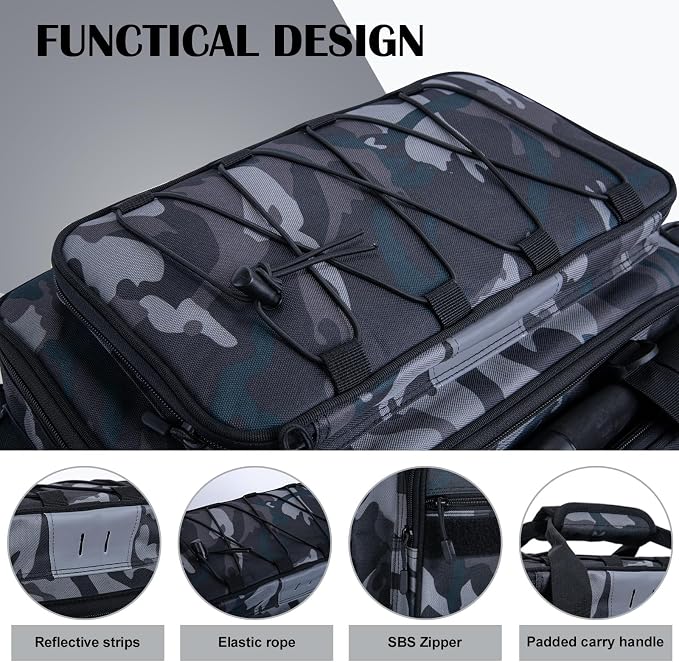 Goture Fishing Tackle Bag, Store Up to 4PCS 3700 Plus 2PCS 3600 Tackle Trays(Not Included), 600D Soft Side Gear Fishing Bag with Rod Straps,Detachable Water Bottle Pouch,Waterproof Bottom,SBS Zippers