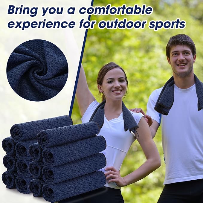 Batiyeer 30 Pcs Golf Towels Bulk for Bags 16'' x 16'' Microfiber Fabric Golf Towel with Clip Waffle Pattern for Men Mini Tournament Fitness Yoga Camping(Navy Blue)