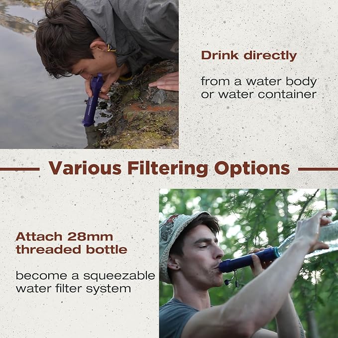 Membrane Solutions S2 Detachable Water Filter Straw (Pack of 5) with 23oz Collapsible Squeezable Water Pouch (Set of 4)