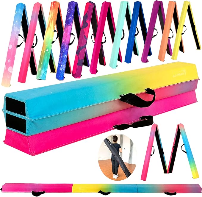 MARFULA 6 FT / 8 FT / 9 FT Folding Gymnastics Beam Foam Balance Floor Beam - Extra Firm - Suede Cover - Anti Slip Bottom with Carry Bag for Kids/Adults Home Use