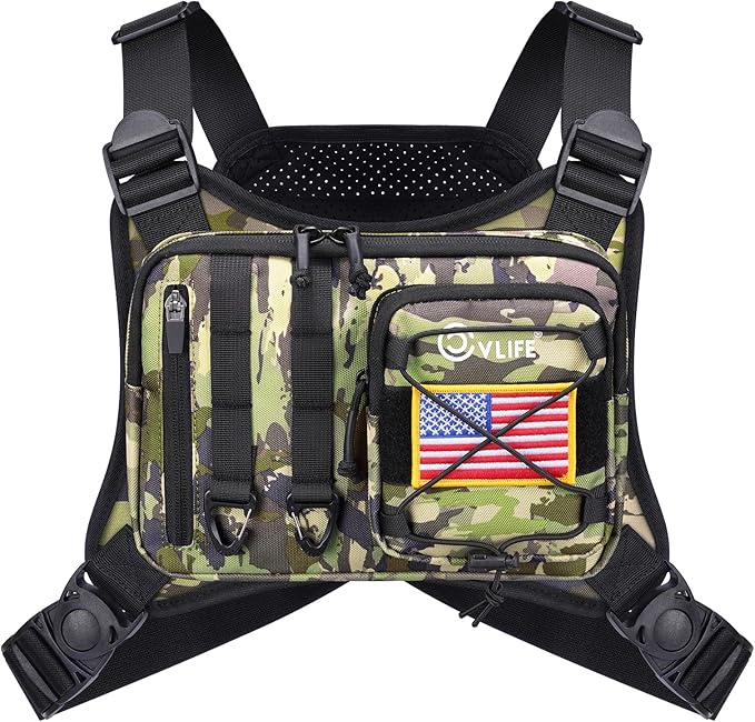 CVLIFE Outdoor Chest Bag for Men, Tactical Chest Pack, Adjustable Running Vest Bag, Lightweight Anti-theft EDC Rig for Hiking