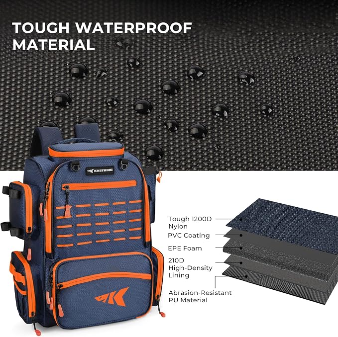 KastKing Bait Boss Fishing Tackle Backpack with Rod Holders-4 Tackle Boxes-Rain Cover,Storage for Fishing Gear