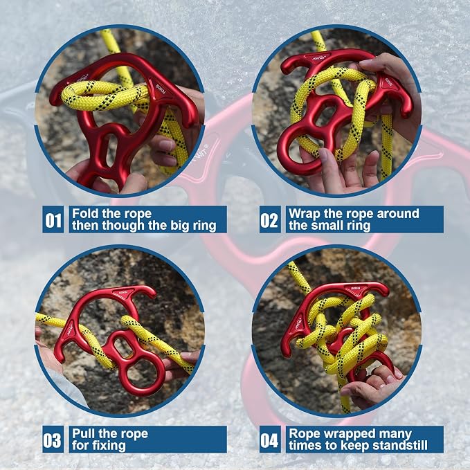 Professional Climbing Gear Set: 50KN Rescue Figure 8 Descender with Large Bent-Ear & 25KN UIAA Certified Auto-Locking Carabiner, Heavy Duty 7075 Aluminum Rappelling Equipment for Rock Climbing, Rescue