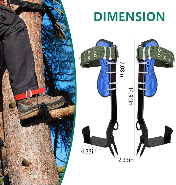 Tree Climbing Spike Set, 2 Gears Anti-Slip Climbing Tools with Footboards, Forestry Operation Gear for Tree Trimming, Hunting and Fruit Picking