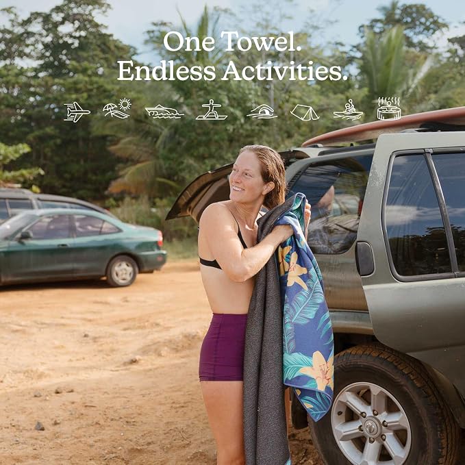 Nomadix Original Towel - Perfect for Beach, Pool, Travel, Camping, Yoga - Made with Recycled Materials - Super Absorbent - Sand Resistant - Palms Dusk - 72.5x30