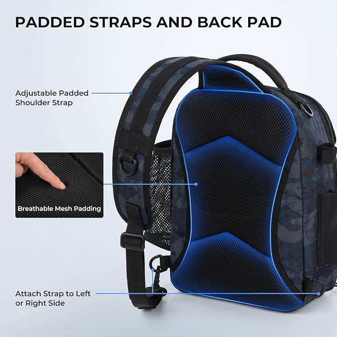 KastKing BaitSpace Fishing Sling Bag, Fishing Backpack with Rod & Beverage Holder, Tackle Bag for Fishing Gear