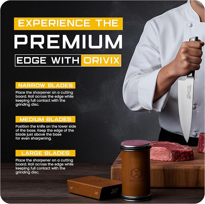 Rolling Knife Sharpener Kit – Magnetic 2-Angle Base, 3.86 Inches Longer Wooden Roller, 2 Grit Discs (600 Diamond & 3000 Ceramic) and Leather Strop